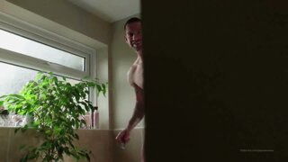 Jay shaves his huge cock and balls