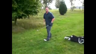 Golfer shows his thick cock to buddy on golf