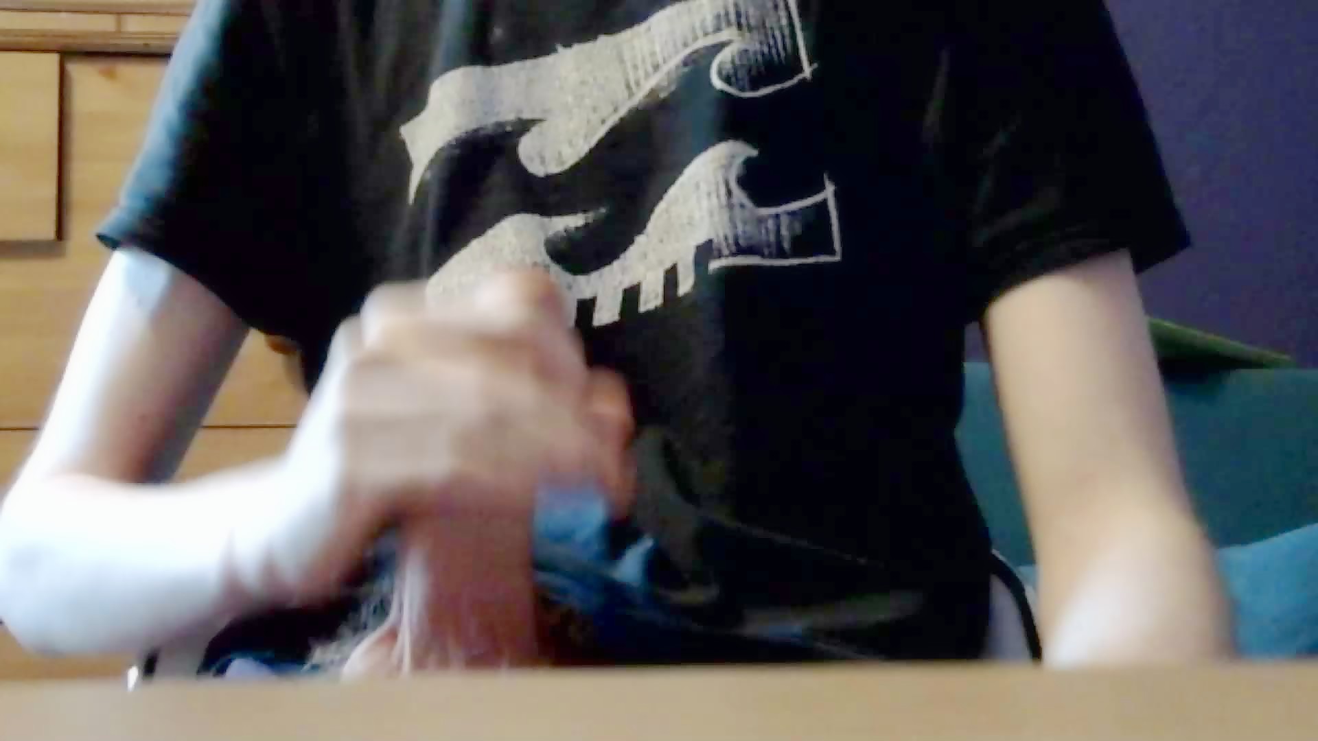 twink strokes huge cock and cums hard on self