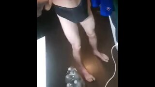 Fit jock boy huge massive cock bulge masturbates & cum