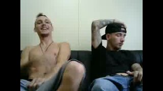 white trash buddies stroke huge cocks together