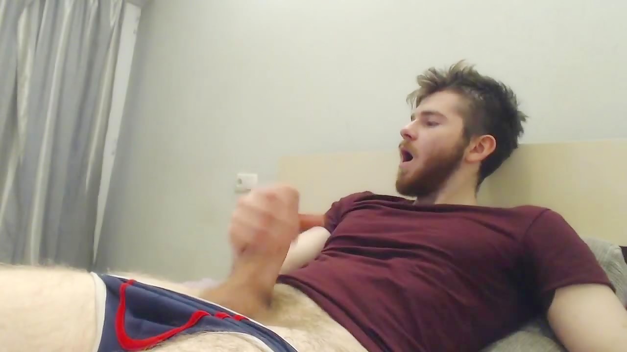 Cumshot of hung uncut dude with hairy pits