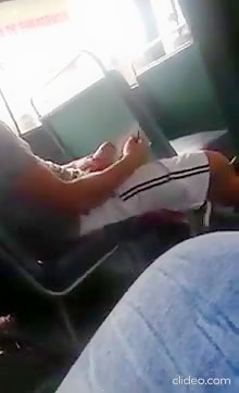 Hung exhibitionist cumming in the bus