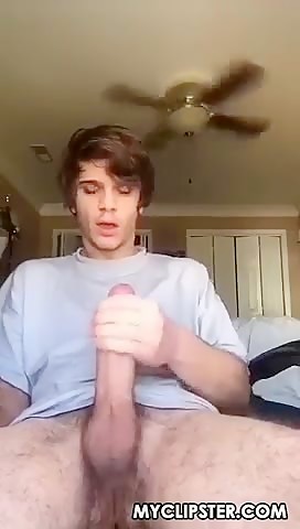 cute lad on chair with thick long cock unloads