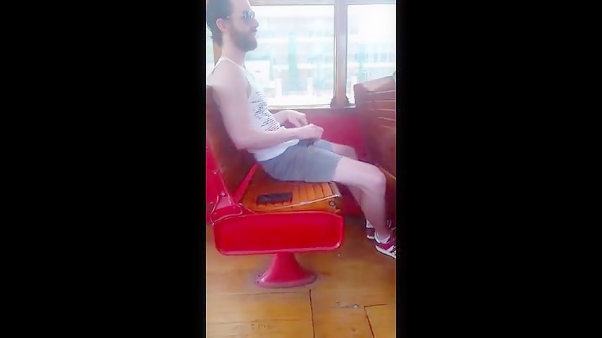 Str8 Big Cock Guy Strokes in Bus