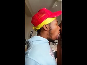 Black Twink sub sucks massive alpha cock. Receives face full of cum.