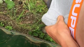 Playing with my big hard cock outdoors!