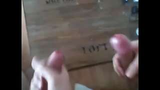 Frat bros cum together over wooden chest