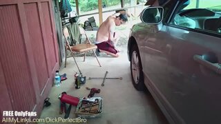 Hot Hung Guy Doing Car Maintenance
